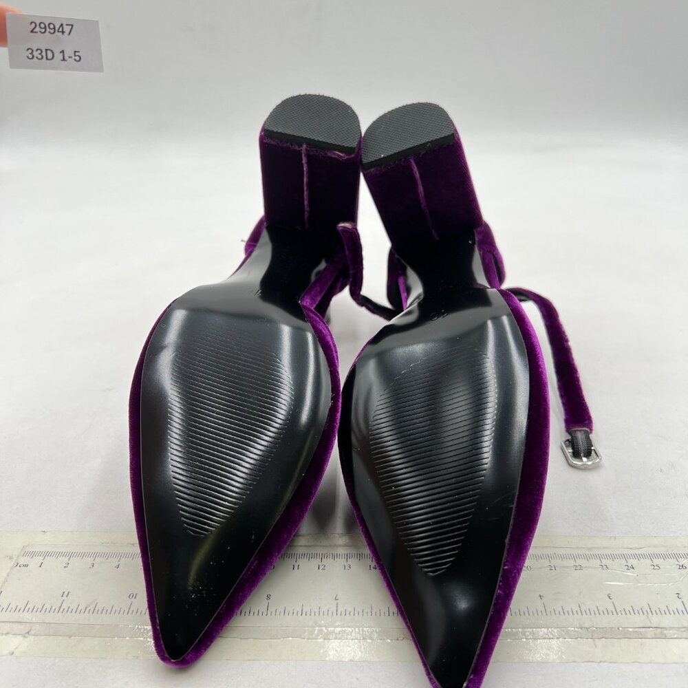 YDN Purple Chunky Heel Pumps Ladies Pointed Toe D'Orsay Adjustable Buckled Shoes - Picture 7 of 8